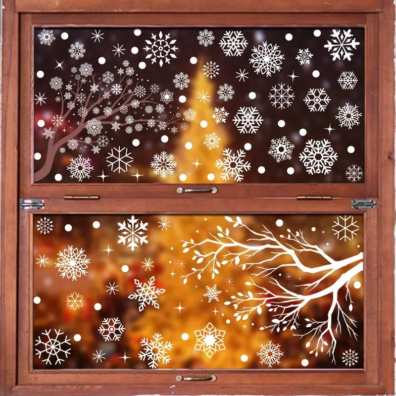Christmas Window Stickers PVC Static Sticker Elk Snowflake Xmas Tree Glass Window Film for Shopping Mall Home Decoration Decal window stickers christmas stickers