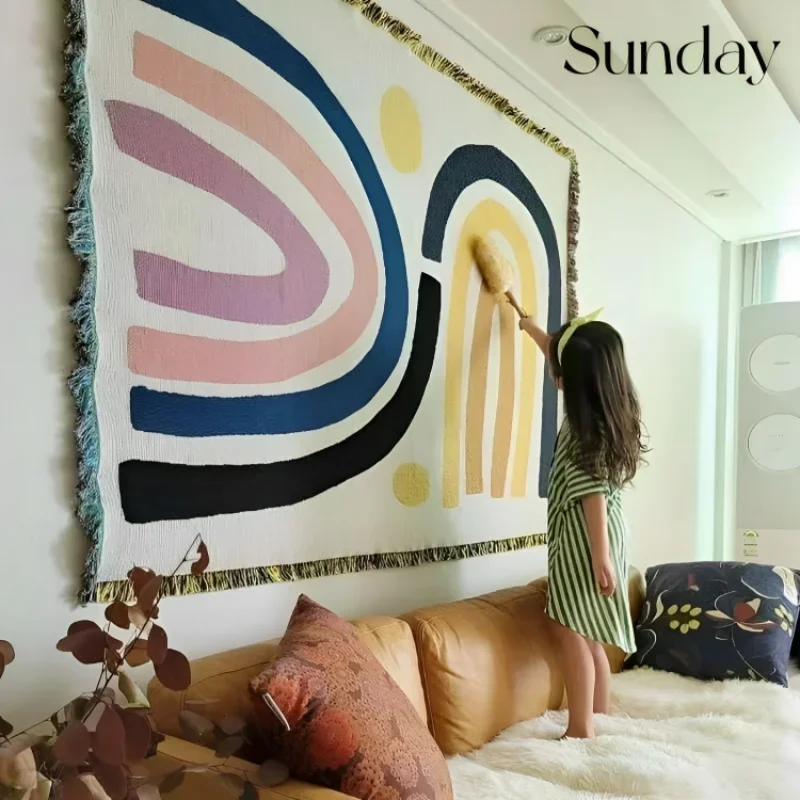 Rainbow Geometric Tapestry Blanket Vintage Camping Picnic Decorative Mat Art Sofa Throw Carpets Casual Thin Bedspread for Beds