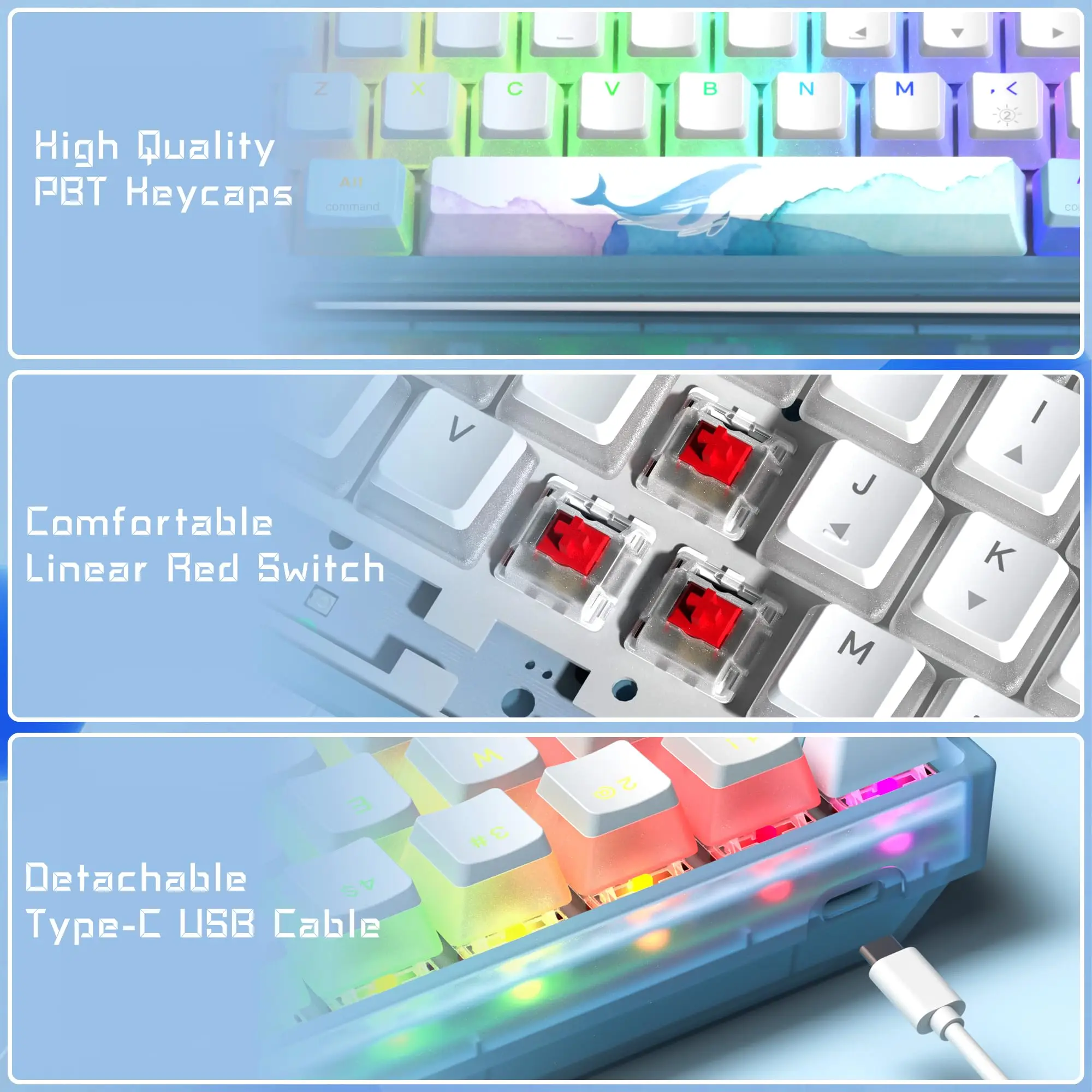 うぃーむページ WOMIRE WK61 Hot-Swappable RGB Mechanical Wired Keyboard, 60