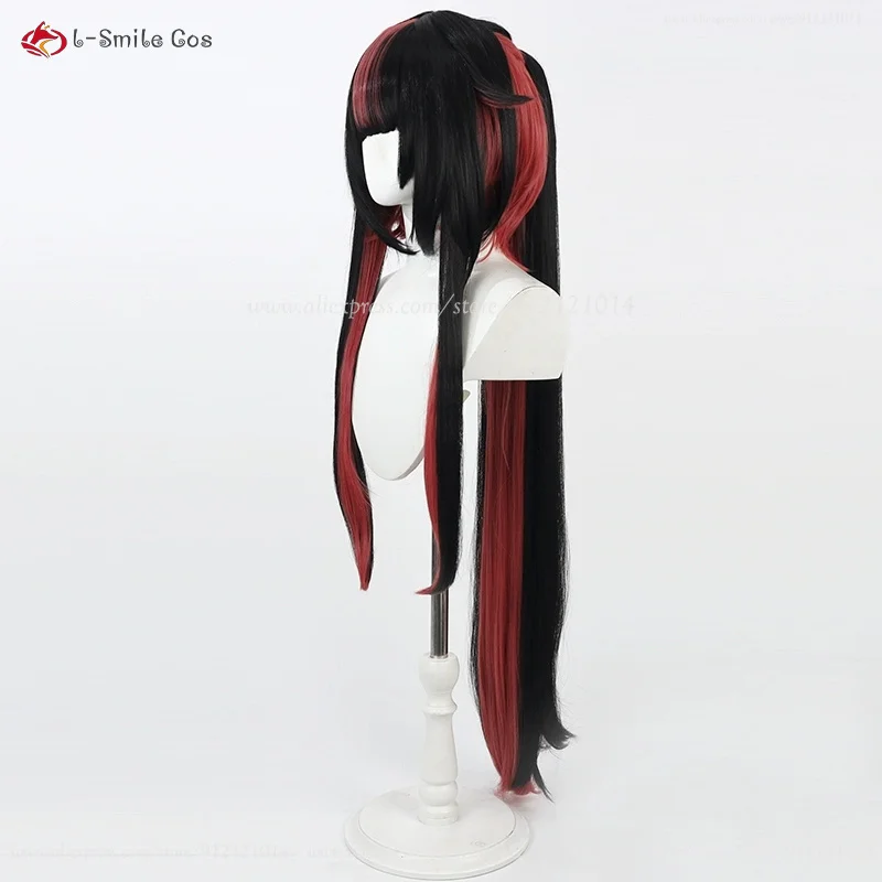 Lilia Cosplay Perücke 100cm Schwarz Rot Synthetik Hitzeresistent Anime Halloween + Perückenkappe 5