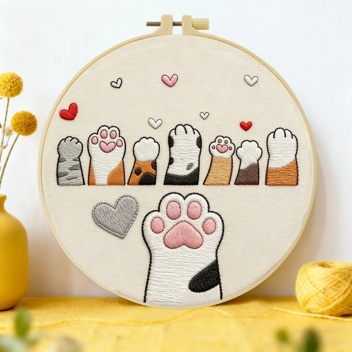 1 Stück 20X20CM/15X15CM 7,87/6,3 Zoll Katzenpfoten-Stickerei-Starter-Kit DIY-Kit DIY-Stickerei-Set Handarbeiten Heimdekoration
