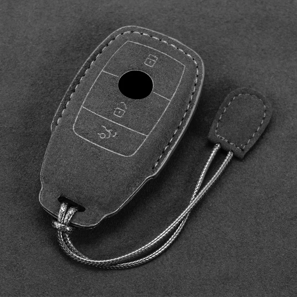 Leather Car Key Case For Mercedes Benz A C E S G Class GLC CLE CLA GLB GLS W177 W205 W213 W222 X167 AMG Fob Suede Accessories