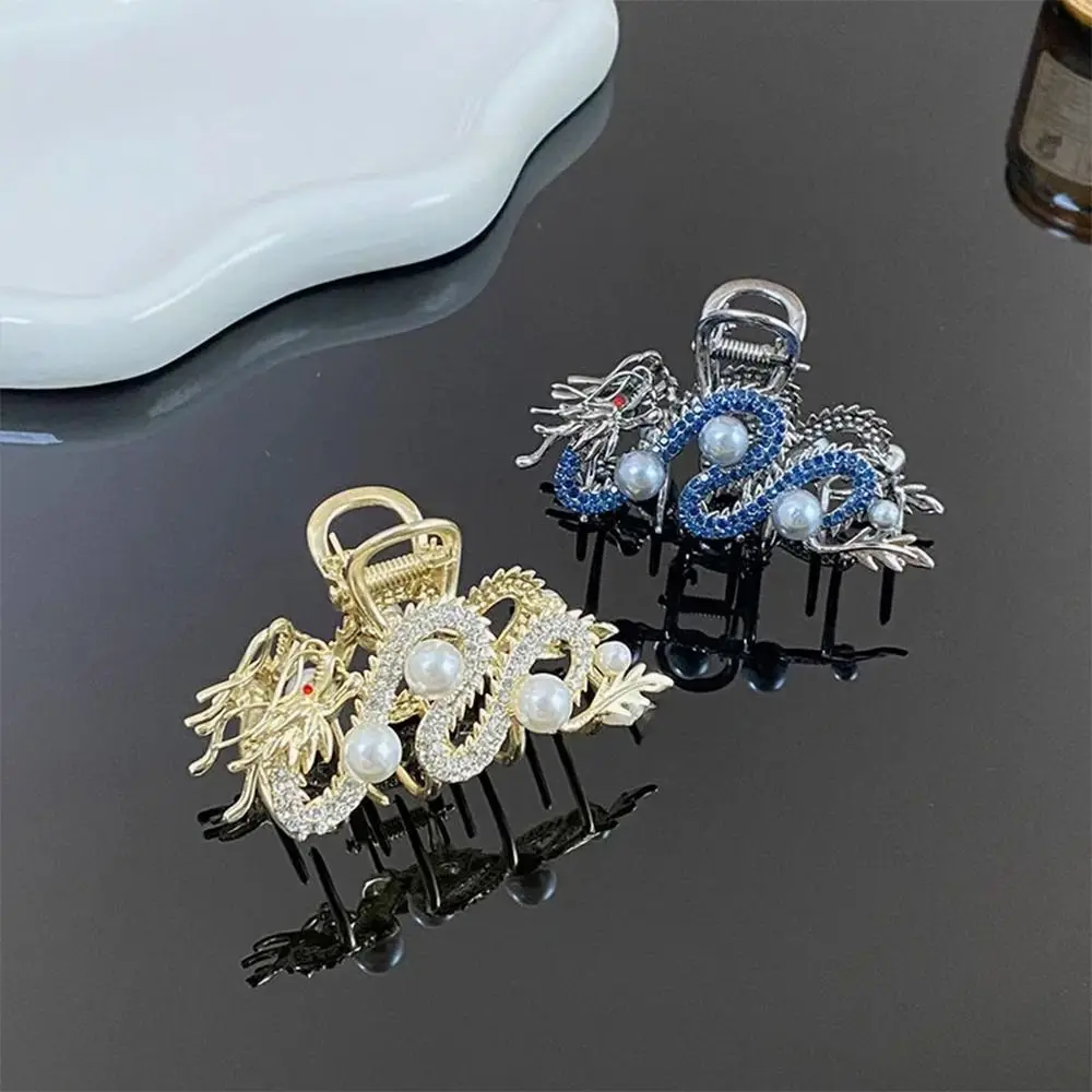 Neue chinesische drachen förmige Haars pangen mit Perle Frauen einfache Haar klaue Legierung Metall Strass Haarnadel Hai Clip Mode – Detail 24