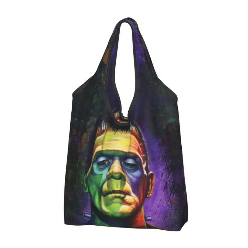 цена Funny Horror Halloween Monster Shopping Tote Bags Portable Frankenstein Groceries Shoulder Shopper Bag