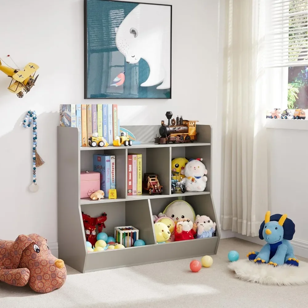 Toy Storage Organizer with Bookshelf, 5-Cubby Children's Toy Shelf, Storage Cabinet, Suitable for Children's Room, Playroom