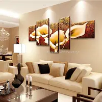Mintura,5 Pcs,Hand-Painted Autumn Golden Lily Flower Oil Painting On Canvas,Abstract Art Wall Picture For Living Room Home Decor 4