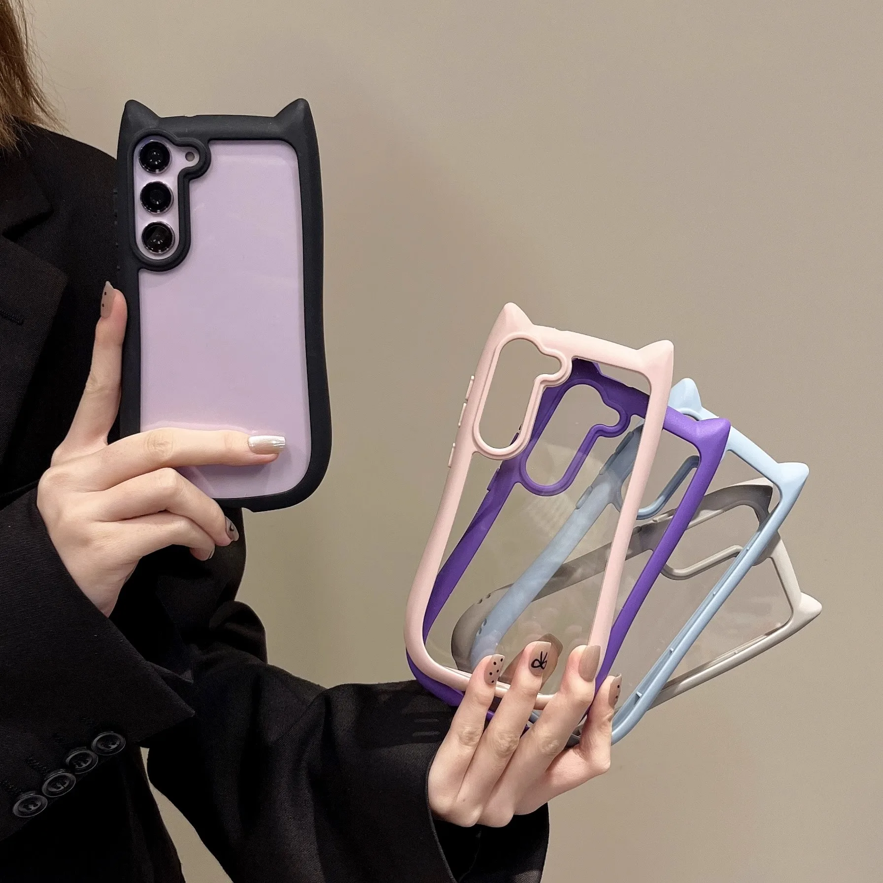 Cute 3D Cat Transparent Shockproof Bumper Case - Cartoon Ear Design