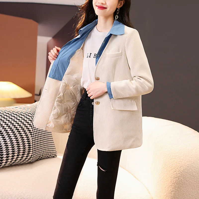 thumbnail image 1 of Chaqueta de plumón de invierno para mujer, traje pequeño, chaqueta, camisa falsa, conjunto de dos piezas, plumón de pato blanco, abrigo holgado informal grueso y cálido, 1 of 4