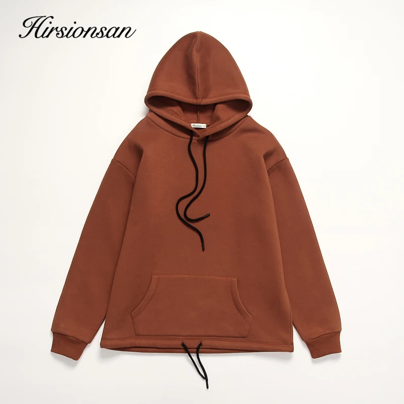 

Hirsionsan Brown Cotton Women Hoodies Harajuku Solid Color Oversized Full Sweatshirt Streetwear Casual Soft Tracksuit Clothes