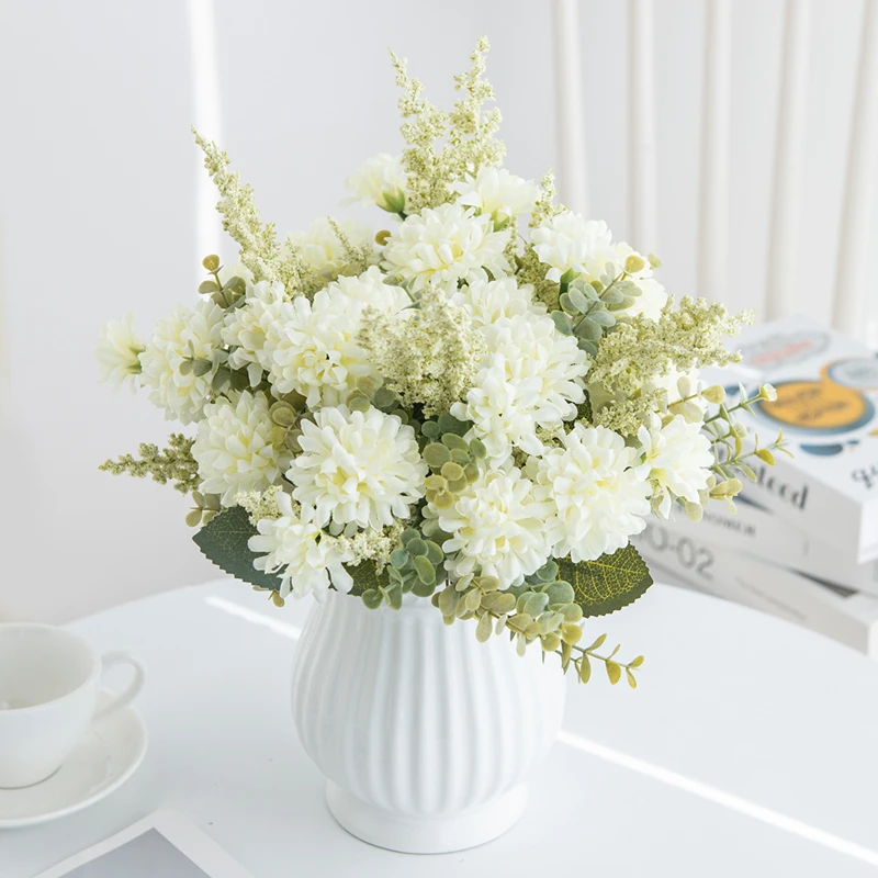 huaao Fiori Artificiali Finti di Seta, Fiore Artificiale Bouquet Piante Crisantemo Ortensia, Composizione Floreale, Decorazione per Centrotavola Nozze Sposa Festa Matrimonio, Champagne