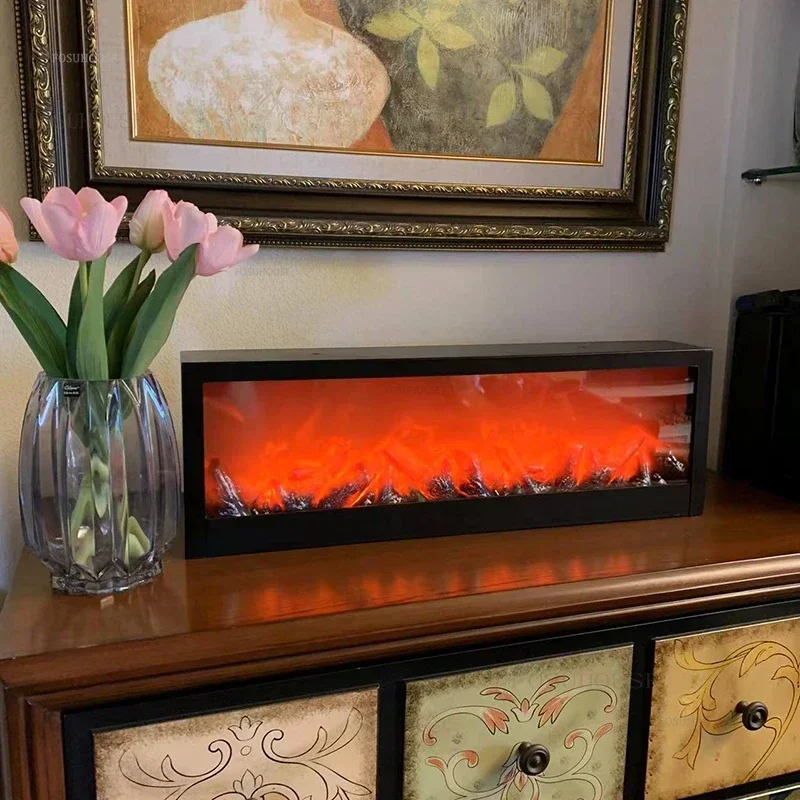 Nordic จําลองเตาผิงห้องนั่งเล่นตู้ทีวีเตาผิงโคมไฟเปลวไฟปลอมฟืนเปลวไฟเดสก์ท็อปตกแต่ง Ambient Light 1