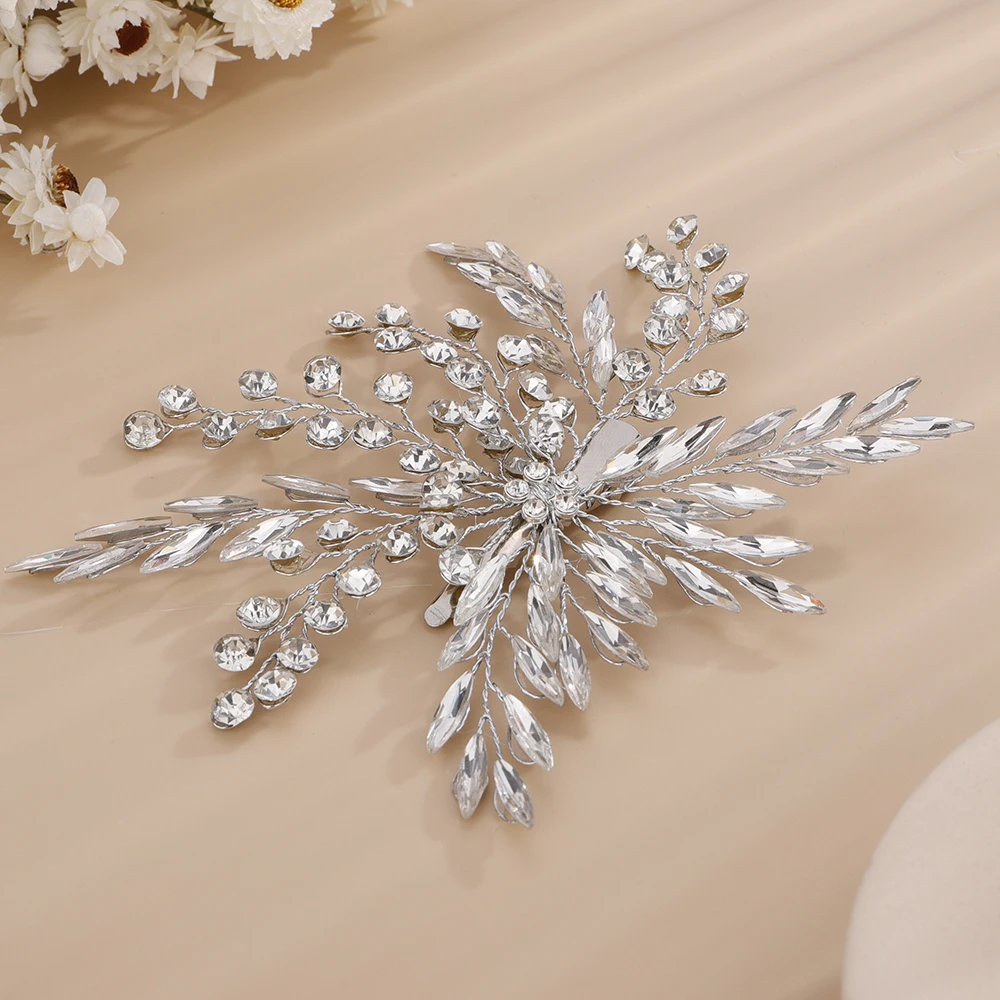 Trendy Rhinestone Gold Silver Bridal Hair Clip Women Girls Chic Party Wedding Hair Accessories Handmade Vintage Headpiece Tiaras