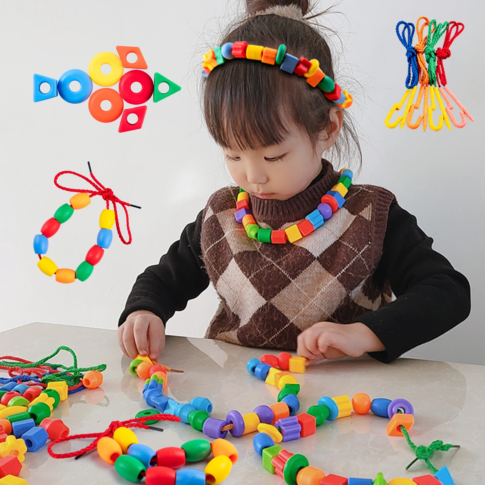 Beaded Puzzle Bracelet Toy DIY Educational Building Blocks for Kids Geometric Shape Learning Toys