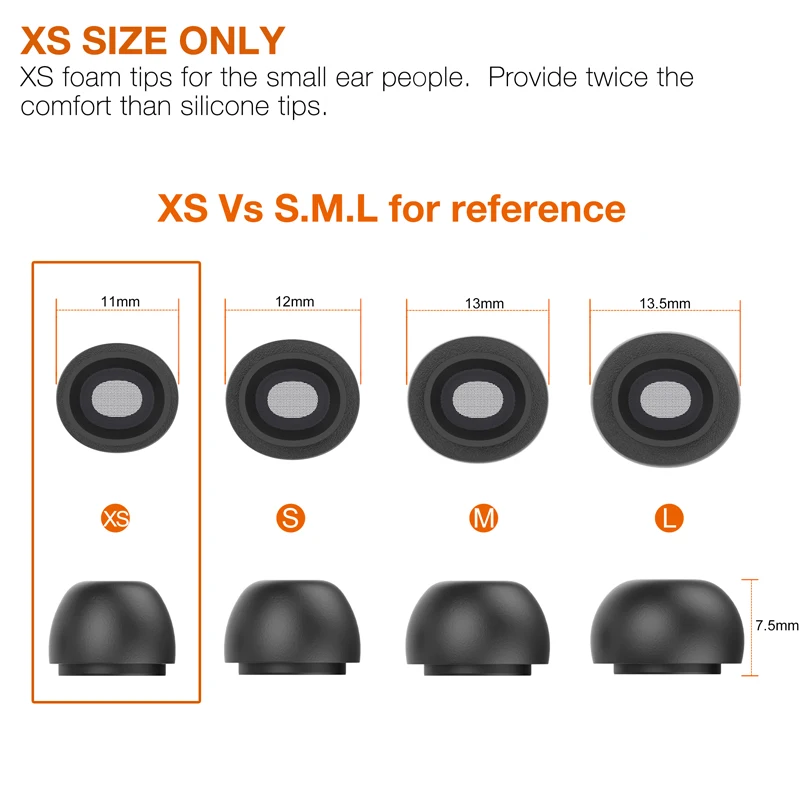 Memory Foam Ear Tips for AirPods Pro / AirPods Pro 2nd Generation 2022 Earbuds Eartips with XS Size * 3 Pairs
