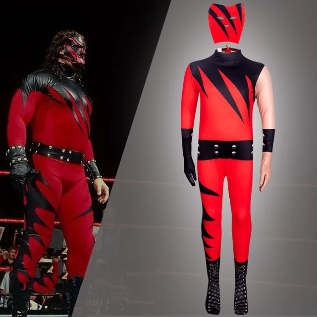 Kids Cosplay The Wrestler Kane Jumpsuit Glen Jacobs with Mask Costume Zentai Suit Bodysuit Halloween Carnival Party Dress Up