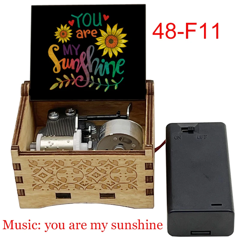 Automatic You Are My Sunshine Wooden Music Box Battery Holder Friends Wife Daughter Son Christmas New Year Gift music box