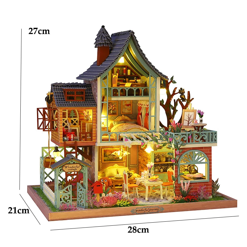 Charming Wooden Dollhouse Kit with Furniture and Lighting - DIY 3D Puzzle for Home Decoration and Gifts