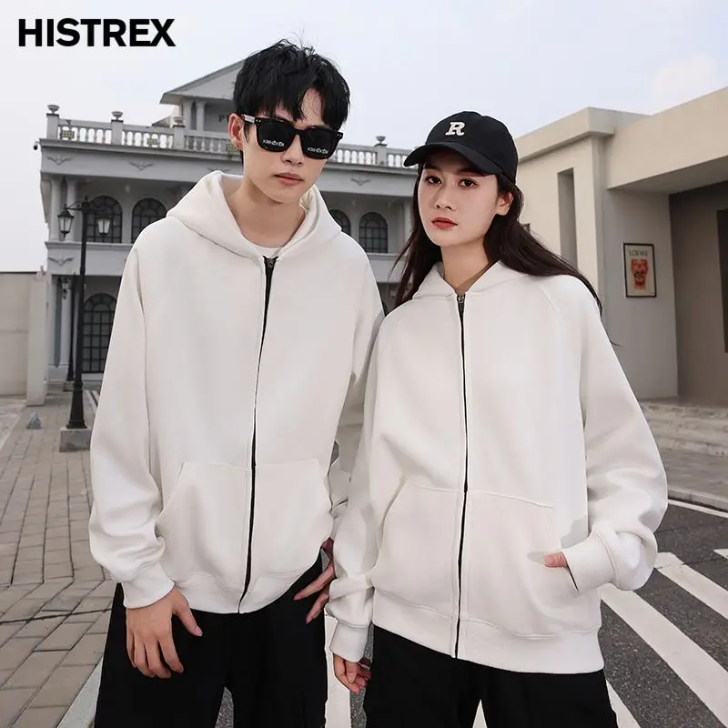 Light Luxury Brand 100% Cotton Hoodie,Winter Warm Thick 600 Grams Heavy Weight Tops,Lambswool Fleece Men Women Zipper Sweatshirt 4
