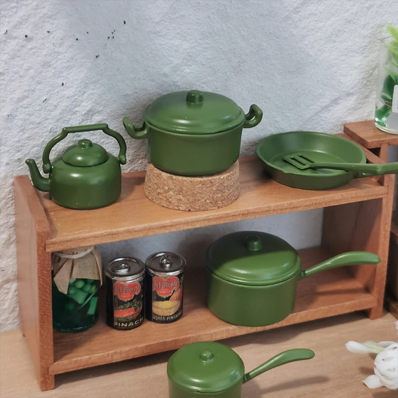 Miniature Dollhouse Cookware Pot Set with Kitchen Utensils - 11-Piece Decorative Micro Scene Props Gift Set
