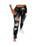Women's S-5XL Size Tight Waist Jeans Women's Mid Waist Lace up Slim Fit Elastic Feet Pants Perforated Denim Pants - Image 5