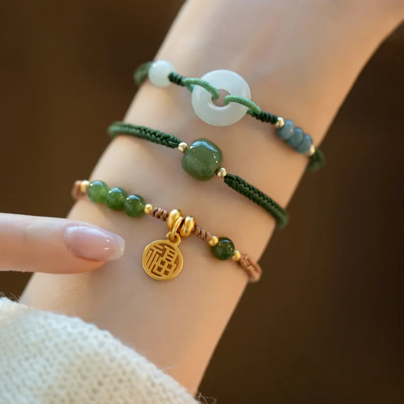 

Green Color Imitation of Hotan Jade for Women Girls Adjustable Cord Jewelry Blessing Happiness Peaceful Gifts Dropshipping