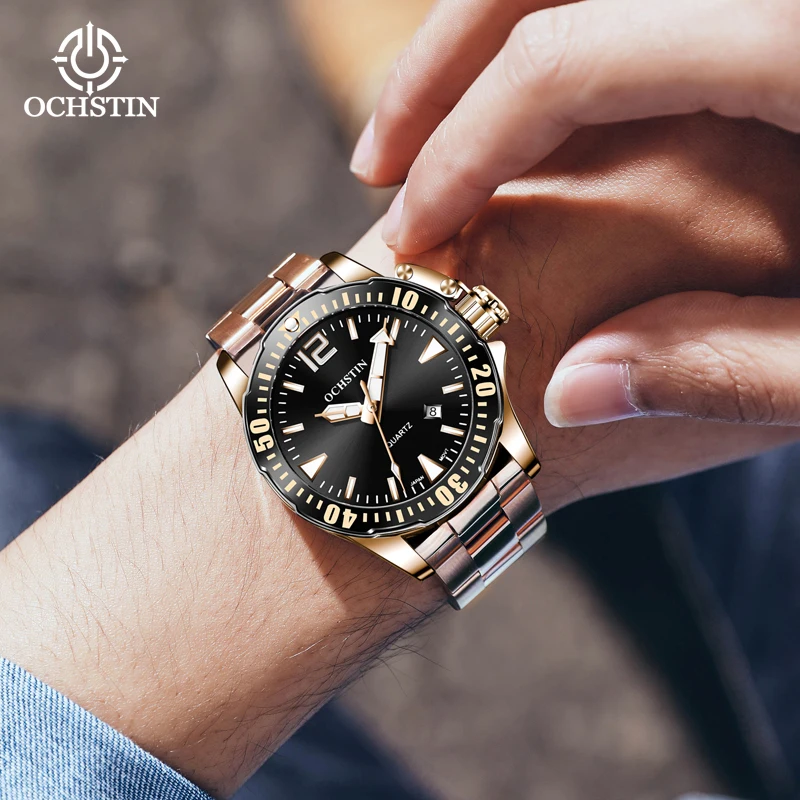 OCHSTIN Originale Series High Quality Single Calendar Quartz Watch Steel Strap Round Multi-function Mens Watch
