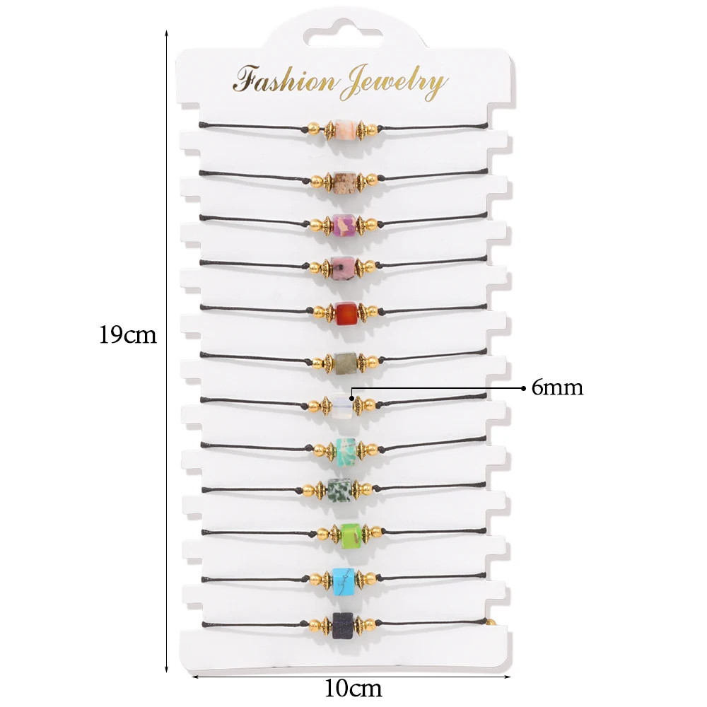 12 Teile/satz Bunte Natürliche Stein Armband Handgemachte Einstellbare Seil Glück Charme Armbänder Armreifen Für Männer Frauen Schmuck Geschenk – Detail 8