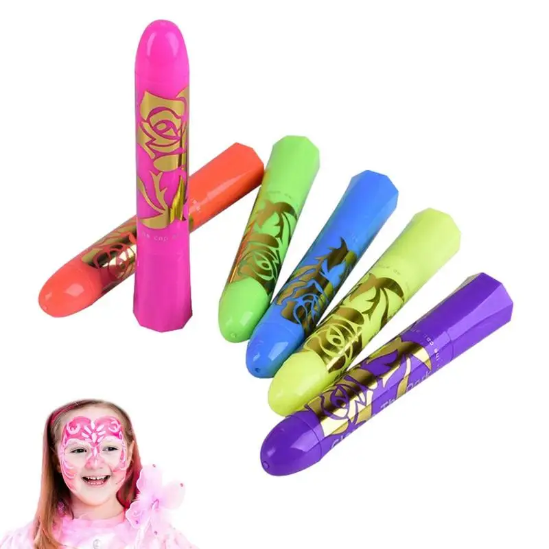 

Face Painting Kit Dress Up Paint Crayons 6 Colors Neon Fluorescence Sticks And Markers Rainbow Face Painting Kits Adults Kids