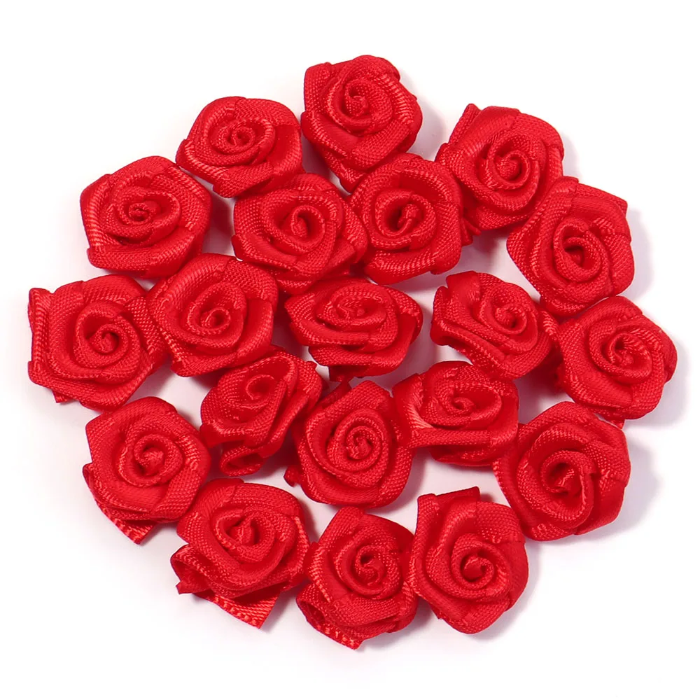 Set of 20 Mini Pink Satin Ribbon Roses for Craft and Party Decoration