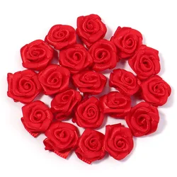 Set of 20 Mini Pink Satin Ribbon Roses for Craft and Party Decoration (Red)