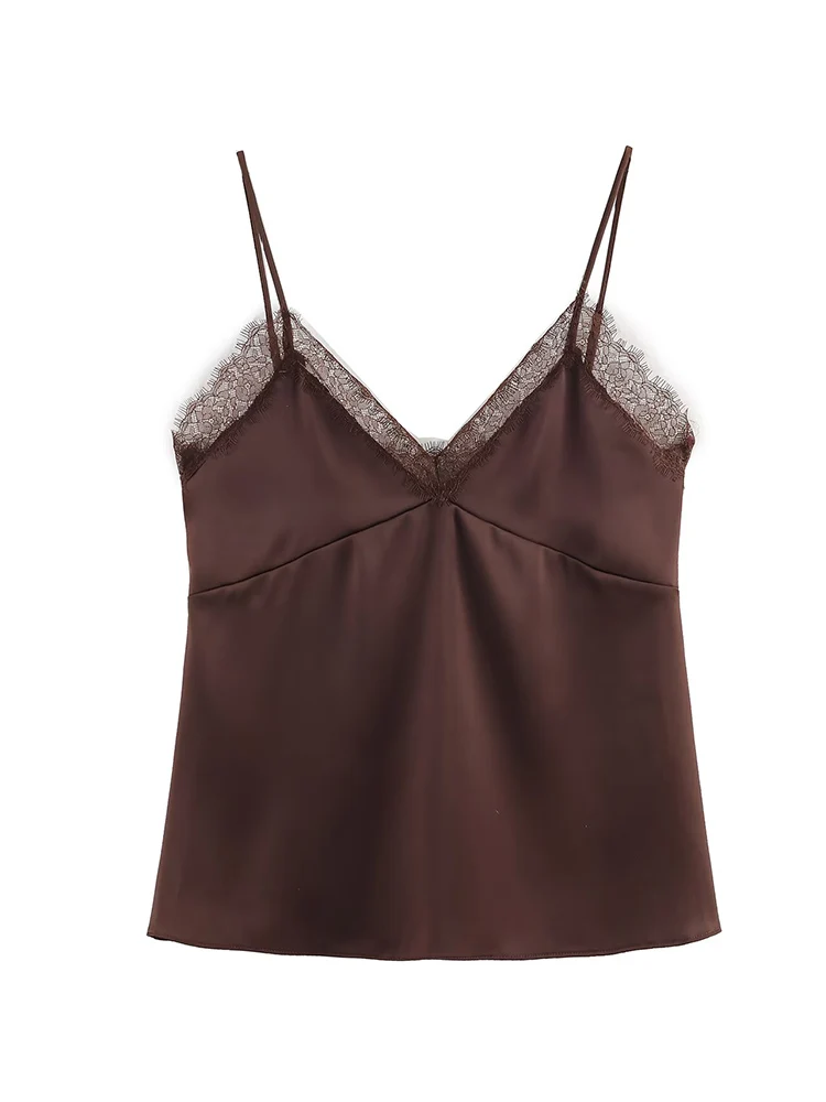  Fashion Women's Lace Patchwork Sling Tops Sleeveless V Neck Backless Solid Color Strap Top 2026 Lady Party Club Tops New