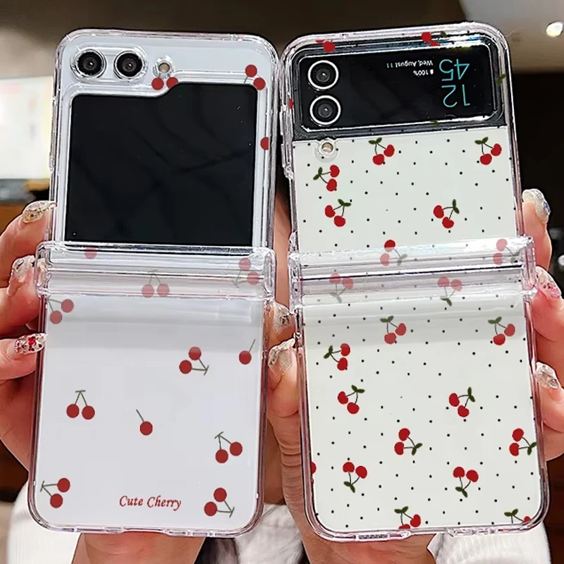 Cute Large Cherry Print Hard Folding Clear Phone Case Cover