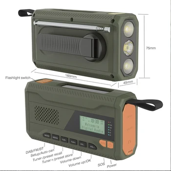 Portable DAB FM Radio with Flashlight BT Speaker Hand Crank Radio Emergency Weather Radio for Emergency Camping Storm Survival 6