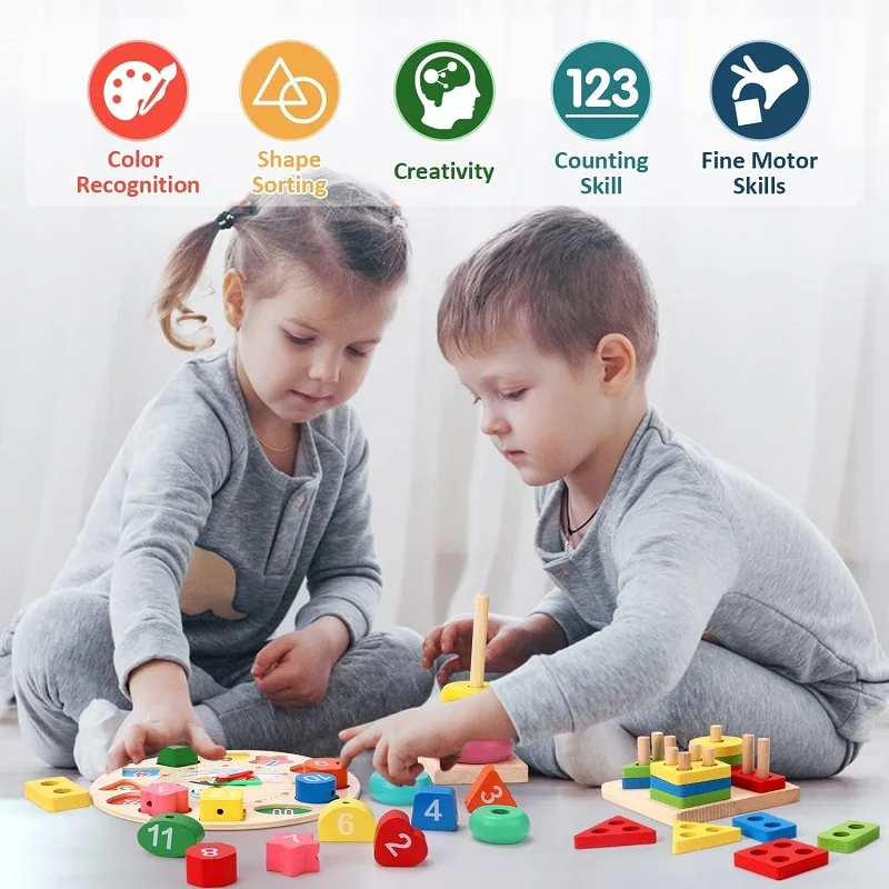 Montessori Wooden Toys for Babies 1 2 3 Years Baby Development Games Child Wood Puzzle for Kids Educational Sorting Stacking Toy