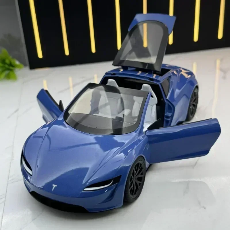 1:24 스케일 합금 테슬라 로드스터 스포츠카 모델 다이캐스트 금속 장난감 차량 컨버터블 자동차 장난감 소년 선물 집단 홈 장식