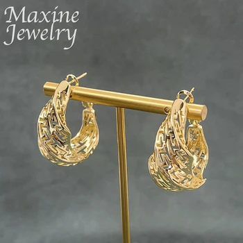 Luxury Dubai 24K Gold Plated Earrings Jewelry Set for Women Trendy Hoop Hollow Earrings Wedding Anniversary Accessories Gifts