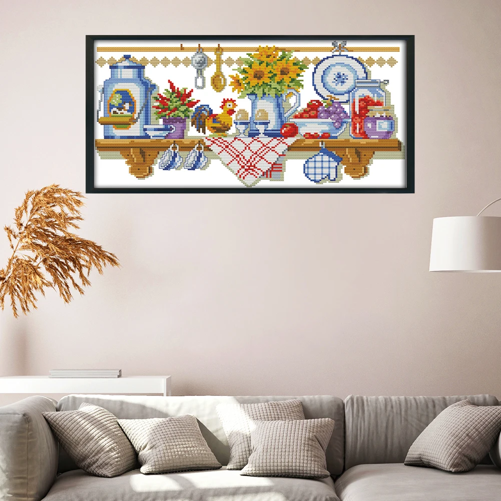 Home Hand-stitched 14CT Stamped Canvas Embroidery DIY Cross-stitch Crafts Gifts Handmade Materials Wrapped in Cotton Thread