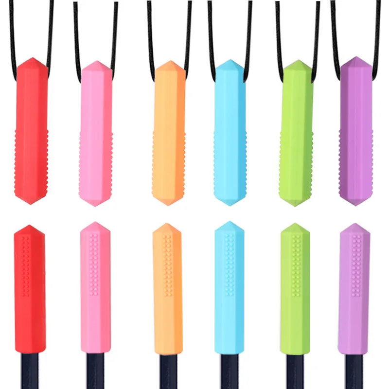 1 Pack Sensory Chewable Necklace Brick Chewy Kids Silicone Bite Pencil Tip Teeth Toy, Silicone Teeth for Autistic Kids 6