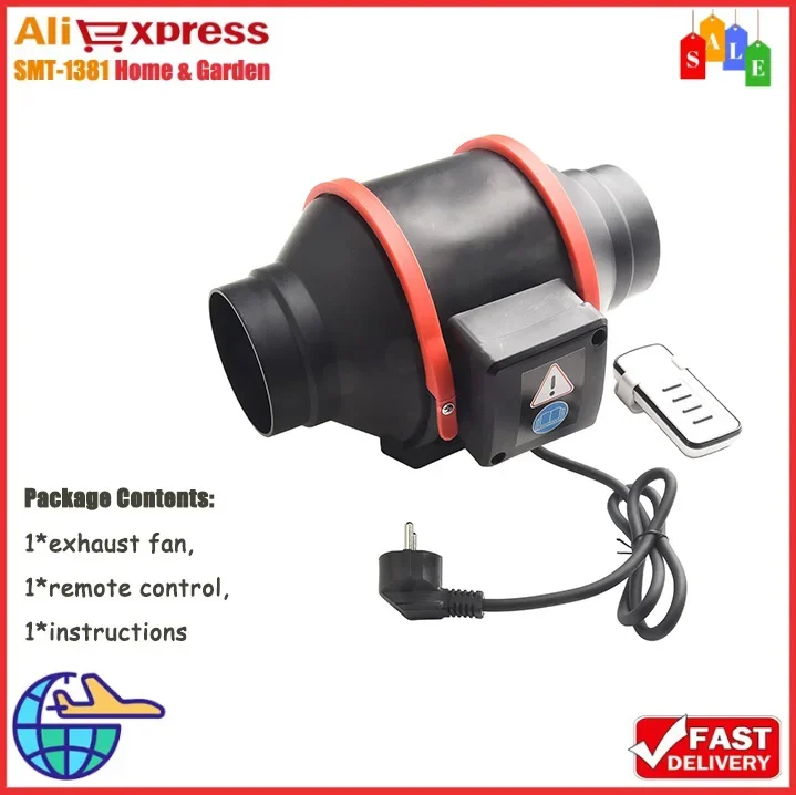 1Pcs Flue Fan 100mm Speed Control Mixed Flow Inline Fan 45W 48W 220V Exhaust Fans ventilation fan