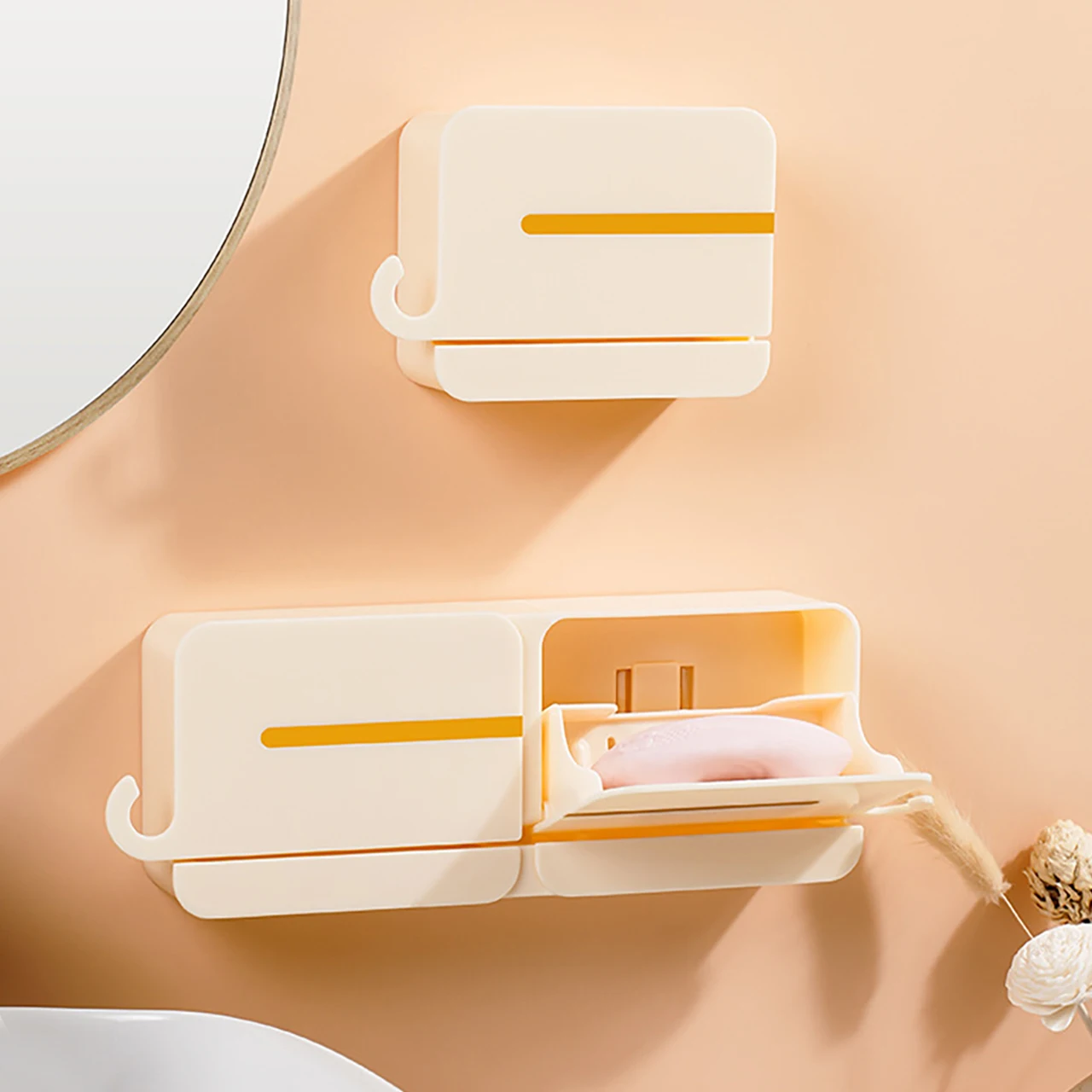 Suction Cup Soap Holder With Flip Lid Wall Mounted Soap Dish Cotton Swab Storage Box Bathroom Organiser Accessories