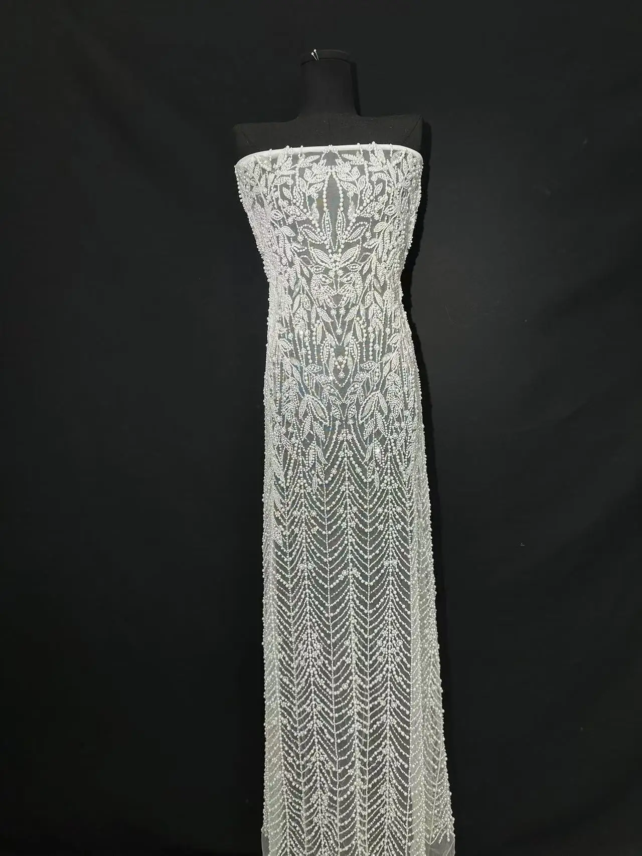 African Groom Lace Fabric Heavy Beads Embroidery French Tulle Lace Nigerian Wedding Dress