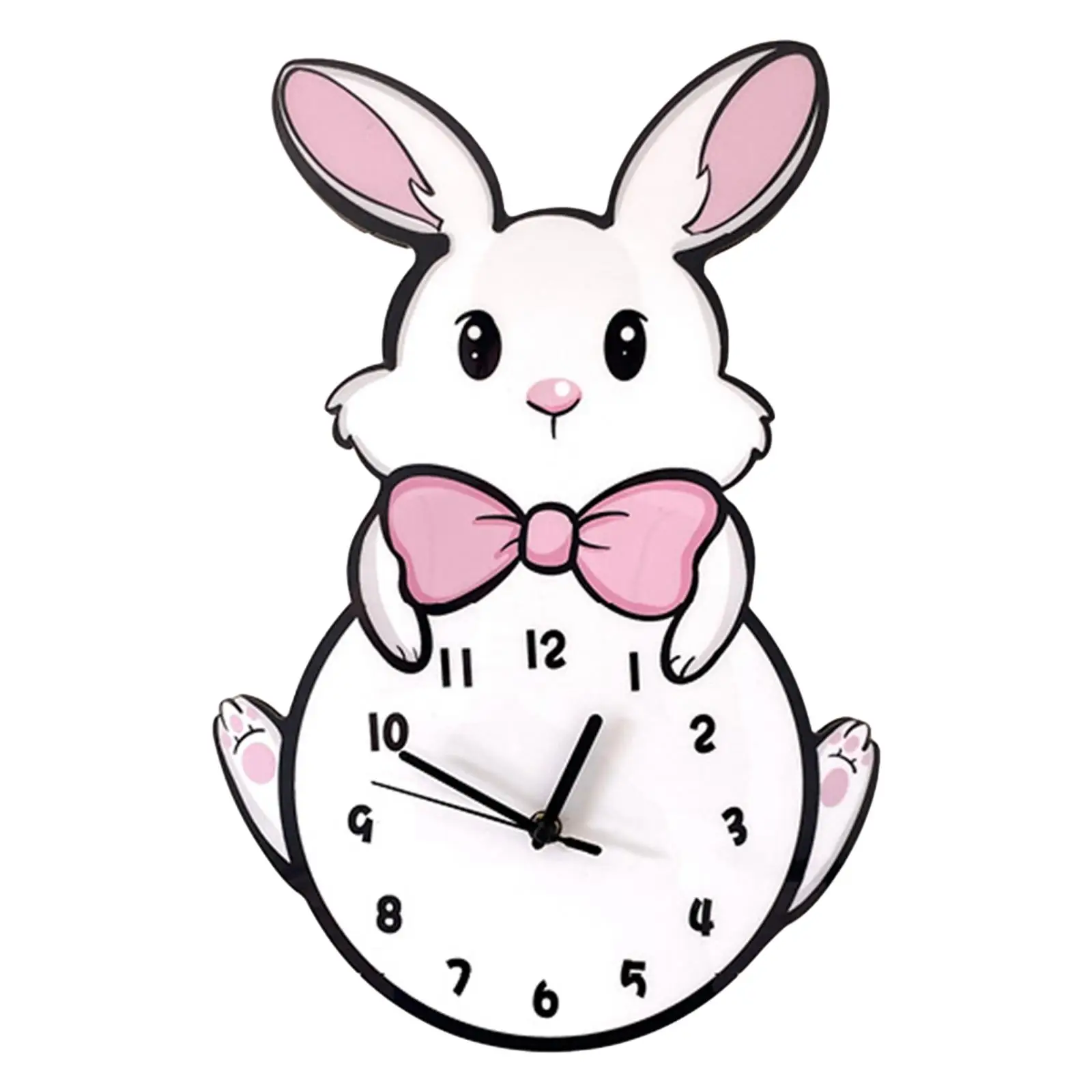 Cartoon Wall Clock Rabbit Wall Hanging Clock Decor Silent Decorative Clock for Bedroom Home Indoor Kids Room Living Room