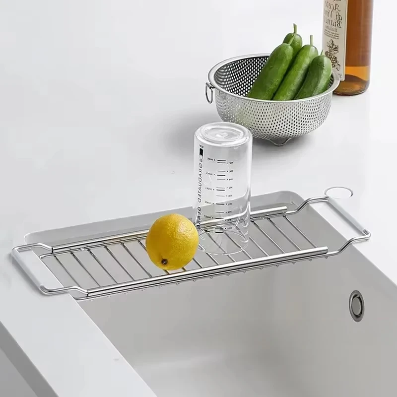 Drain Rack Expandable Over The Sink,304 Stainless Steel Sink Rack,dish Cup Soap Sponge Rag Storage Holder for Kitchen Organizer 2
