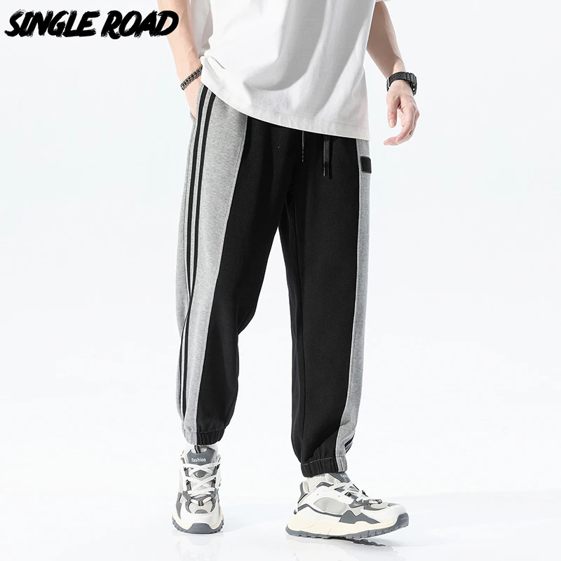 men's workout joggers Single Road Mens Baggy Sweatpants 2022 Patchwork Oversized Striped Joggers Male Trousers Streetwear Hip Hop Harem Pants For Men white joggers