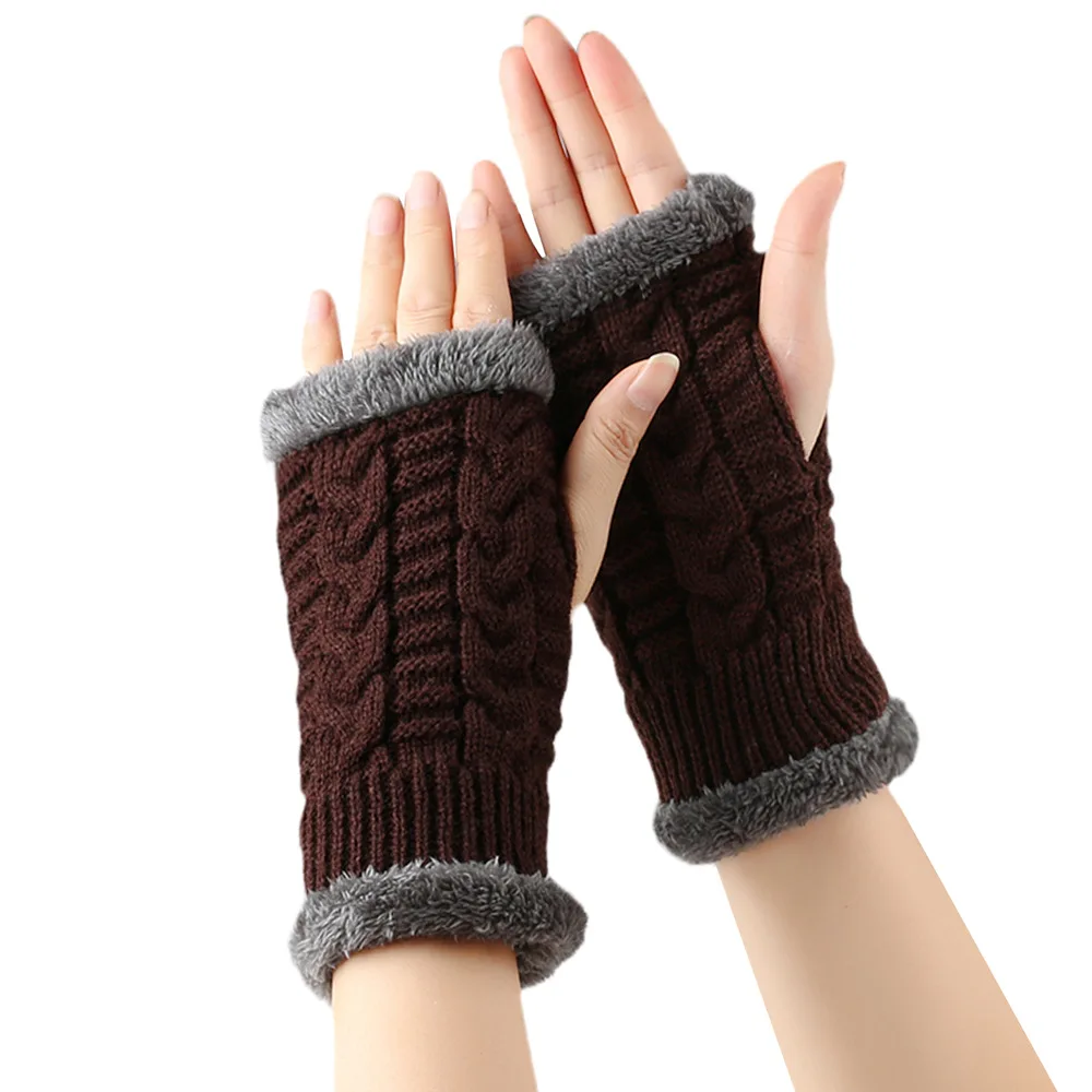 

New Winter Knitted Fingerless Fur Gloves Fleece Gloves Plush Sleeves Acrylic Velvet Mittens Cropped Warm Fake Sleeves Thicken