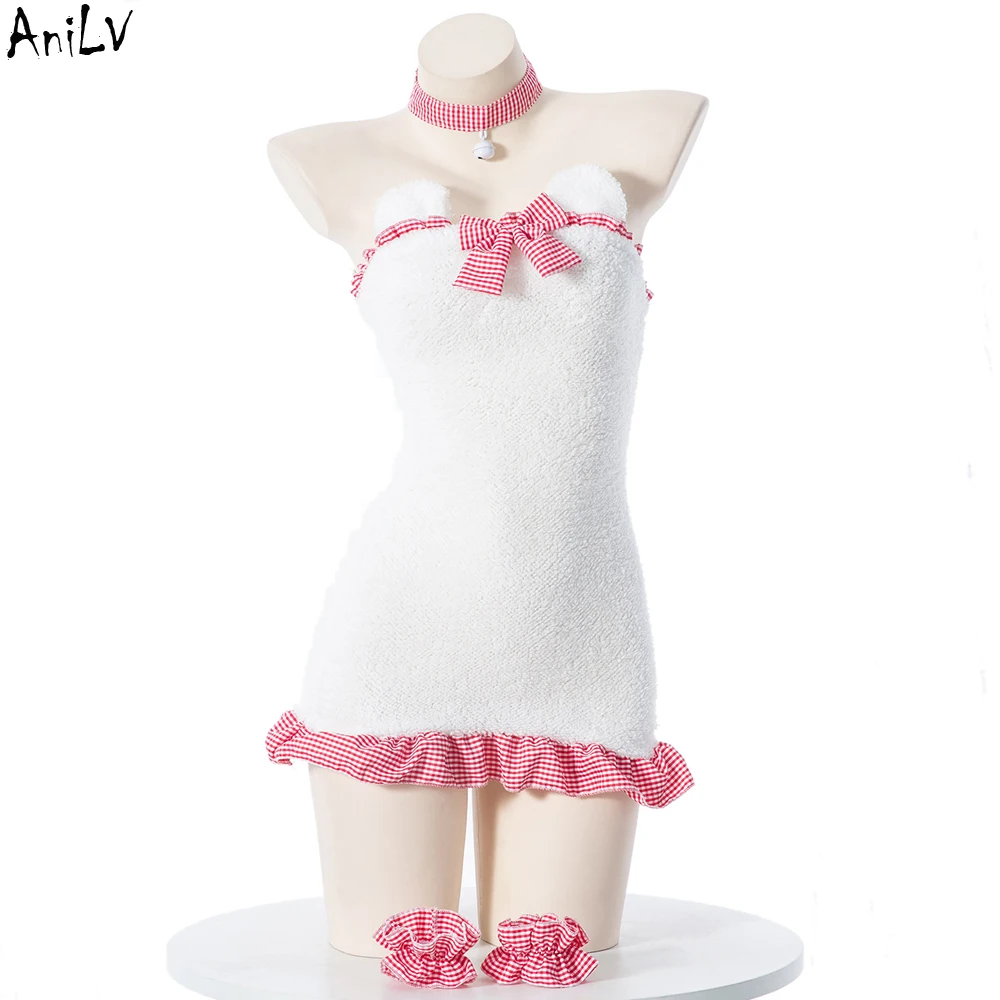 

AniLV Anime Cartoon Animal Series Little Bear Nightgown Soft Pajamas Cute Cat Plush Maid Uniform Dress Outfits Costume Cosplay