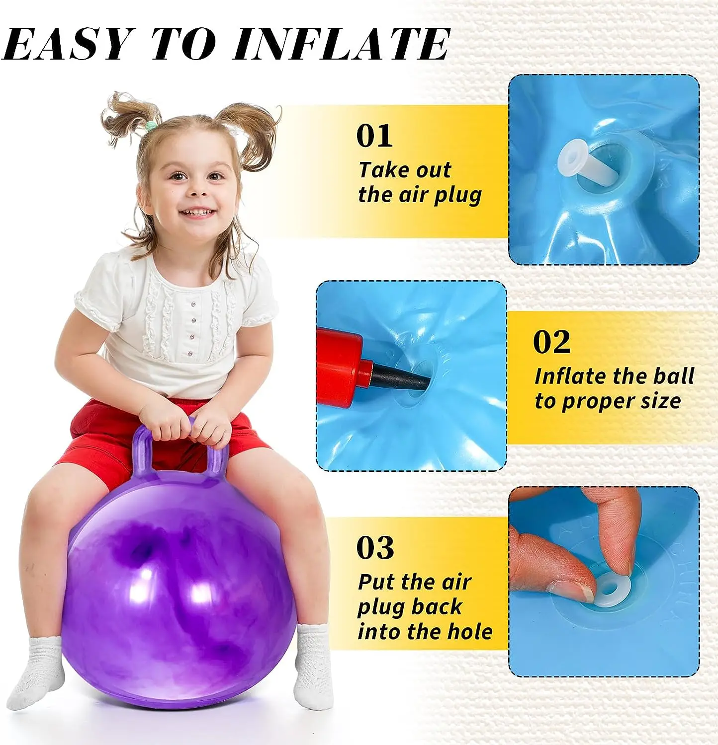 18" Hopper Ball with Handle Bouncing Ball Marble Bouncy Balls Hopping Toys Inflatable Hop Ball Jumping Ball for Boys Girls 2
