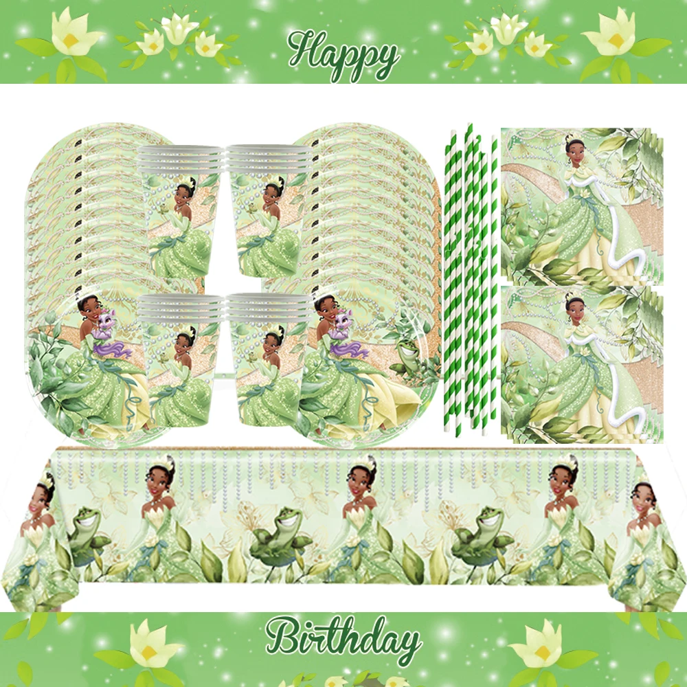 

Disney Tiana Princess Theme Paper Plate Cup Banner Birthday Party Decoration The Princess and the Frog Tableware Party Supplies