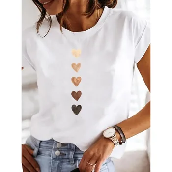 Love Heart Print maglietta estiva da donna ragazza O collo divertente Y2K top Tee abbigliamento Casual femminile anni '90