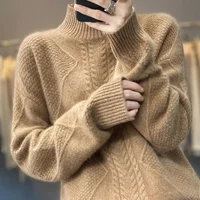2025 femmes cachemire vêtements Pure laine demi-cou pull pulls tissé décontracté hauts femme automne hiver nouveaux chandails 2